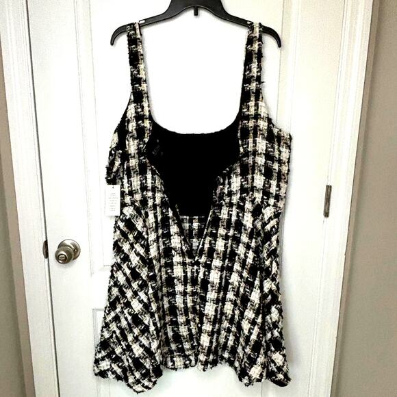 NWT Eloquii Size 20 Tweed Black White Flare Dress Jumper Gold Metallic Threads - Picture 3 of 12